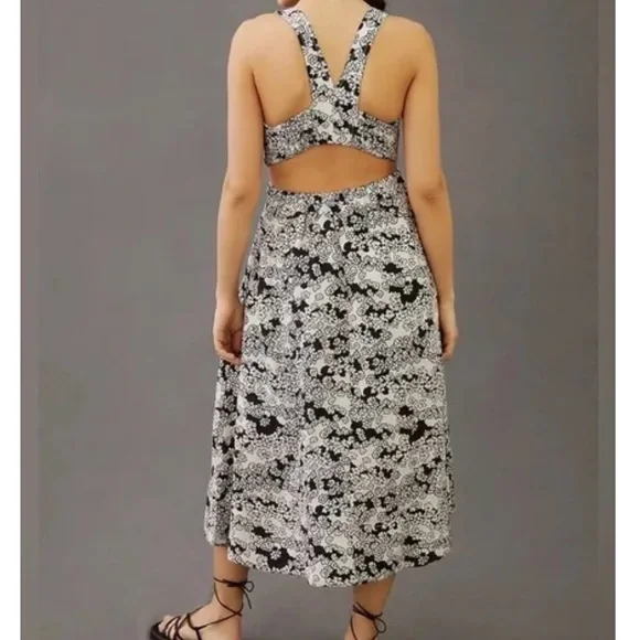 Anthropologie Black & White Floral Linen Midi Dress – Size M – NWT - Picture 3 of 6